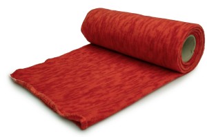 Gebreide fleece. Bedrukt met kleine strepen. Oranje