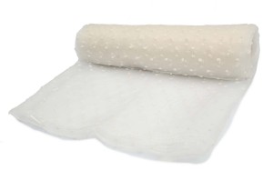 Organza haftowane kropki Ecru