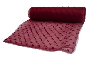 Organza haftowane kropki Bordo