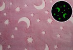 Minky Plush świecący w ciemności, Gwiazdy i księżyc na różu