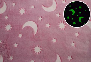 Minky Plush świecący w ciemności, Gwiazdy i księżyc na różu