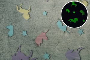 Minky Plush świecący w ciemności, Jednorożec na szarym tle