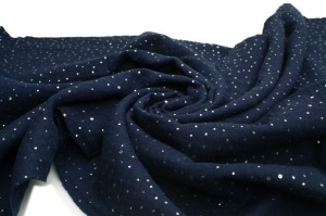 Mousseline de coton à pois argentés, Bleu marine