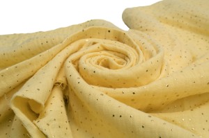 Cotton Muslin with golden dots, Canary yellow
