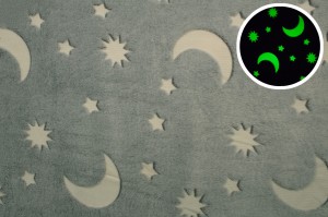 Minky Plush świecący w ciemności, Gwiazdy i księżyc na szarym